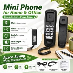 Black Corded Home Office Landline Telephone Desk Wall Mountable Phone Wired