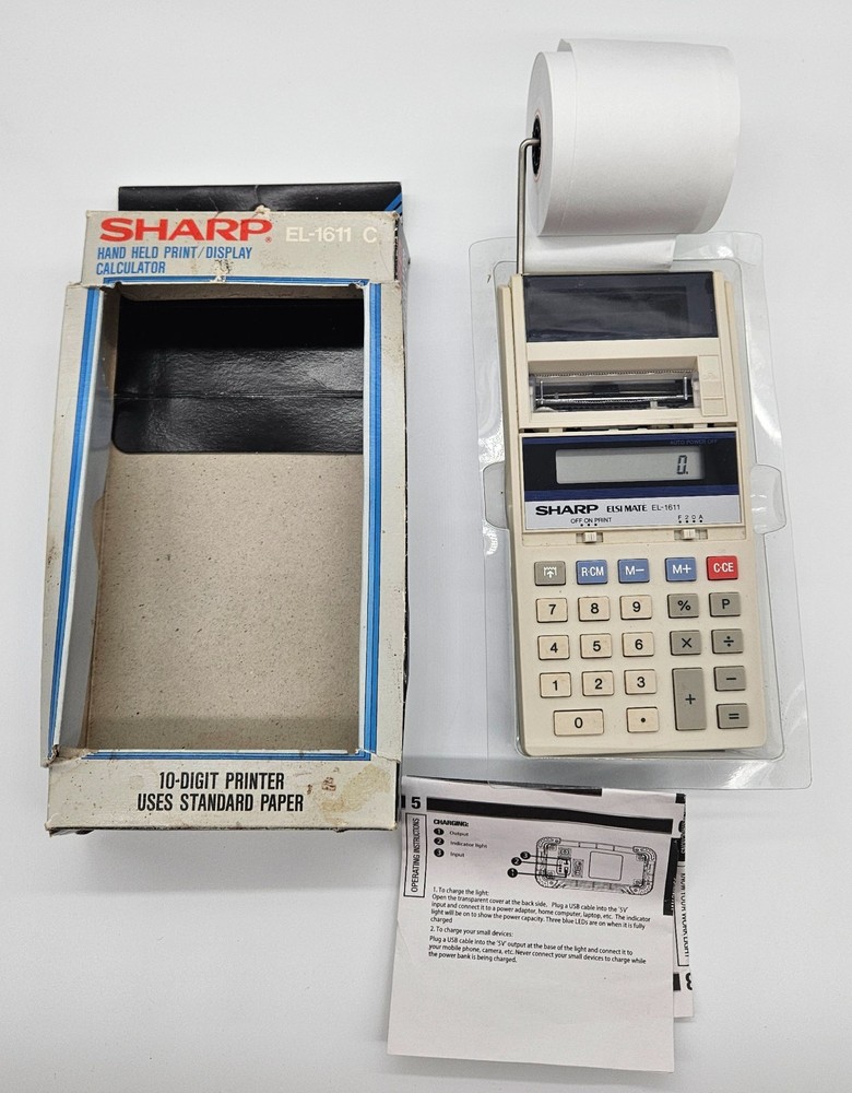 Vintage Sharp EL-1611 C Hand Held Print Display Calculator 10-Digit Printer