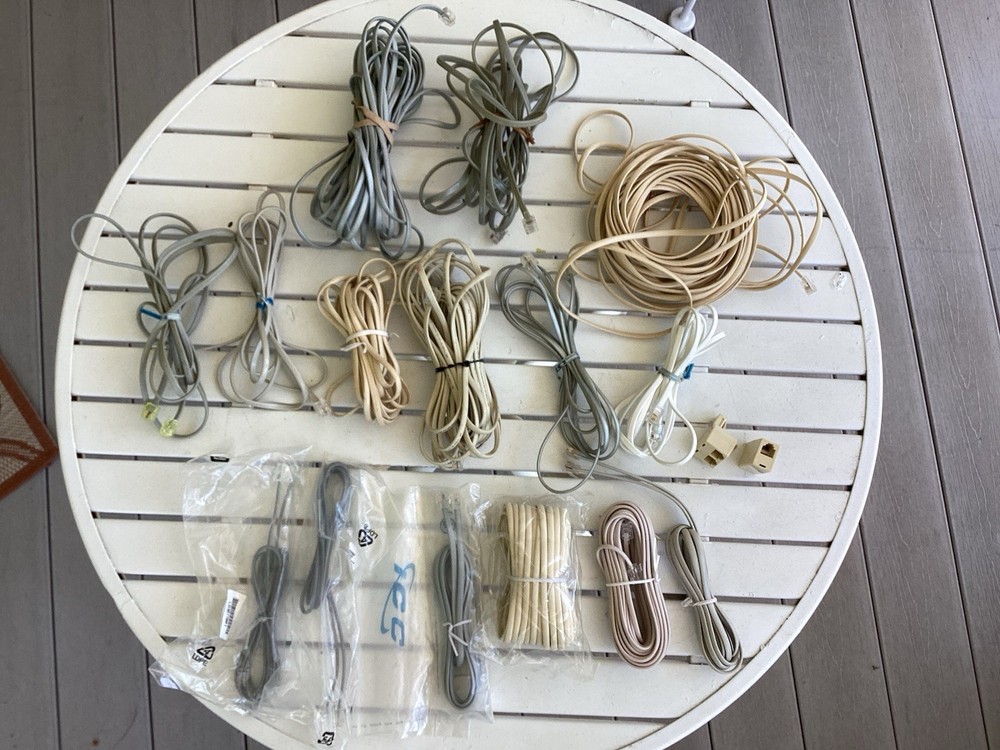 15 RJ 11 Flat Telephone Cords Cables Lot Various Lengths + 2 Connectors