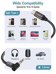 USB C to Aux 3.3 FT, Type C to 3.5Mm Male Aux Cord for Car 90 Degree, USB-C to