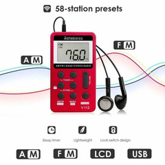 Retekess V112 Portable Pocket FM/AM Radio Mini Size Digital Rechargeable Walking