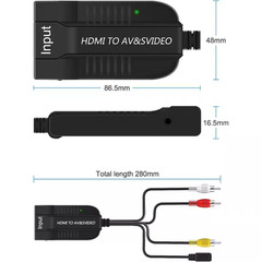 1080P HDMI to Male AV/S Video Adapter – S-Video, HDMI2AV+S CVBS Video Converter