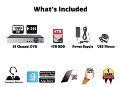 16 Channel H.265 CCTV Security DVR with 4TB Hard Drive Standalone Video Recorder