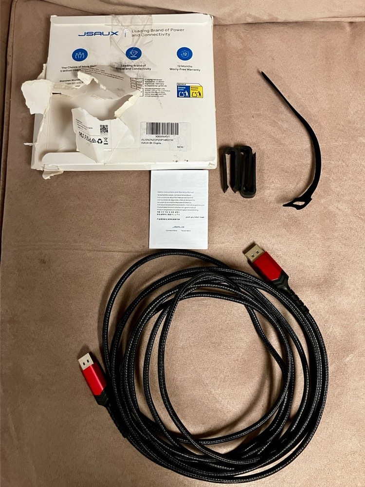 JSAUX 8K HDMI 2.1 Cable 15ft Braided 48Gbps UHD HDR 1-PACK Open Box