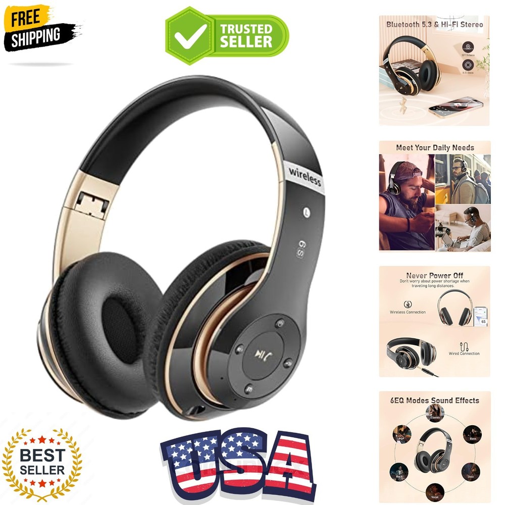 Bluetooth Headphones Over Ear, 6S Wireless Headphones Wired with 6 EQ Modes, …