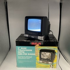 Vintage RCA 16-3006 5″ Black And White Portable TV With AM/FM Radio Box