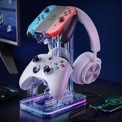 Luckit Gaming Headphones Stand, RGB Headset Stand with 2 USB Transparent