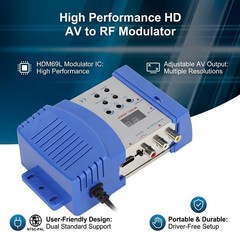 HD AV to RF Modulator Adjustable AV Output 47-868MHz VHF UHF Plug-and-Play TV Si