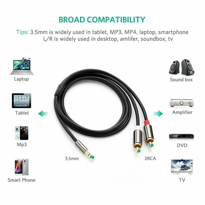 3FT 6FT 9FT 3.5mm Aux Male Jack to AV 2 RCA Stereo Audio Cable MP3 iPod Phone