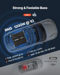 VEVOR Monoblock Car Amplifier Class D Subwoofer Amplifier 1200W RMS 1/2/4 Ohm