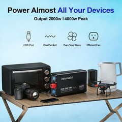 2000W Pure Sine Wave Inverter 12V DC to 120V AC Converter Remote Power Inverter