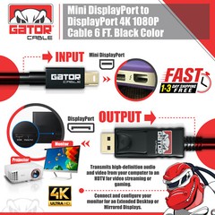 Mini DisplayPort to DisplayPort Cable Mini DP to DP Adapter HD Video 4K 60Hz 6FT