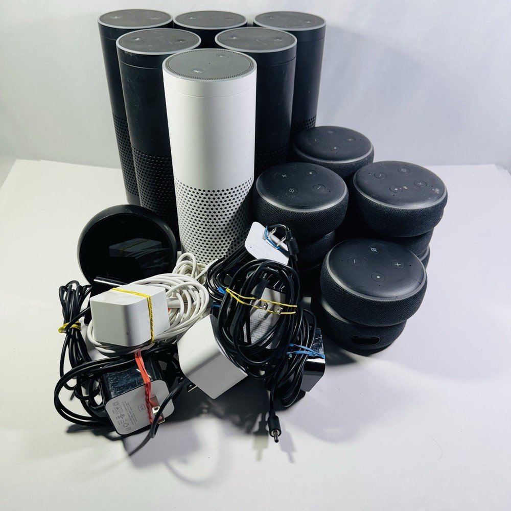 Lot of 18 Mix Lot of Amazon Echos 1st Gen, Echo Dot 3rd Gen and Echo Spot