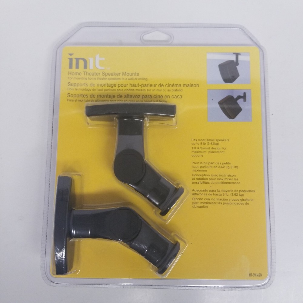 INIT Home Theater Speaker Mounts NT-SWM2B, Black, Mount to Wall or Ceiling, New