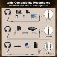 Wired Over Ear Headphones, Studio Headphones with 50mm Drivers and 6.35mm & 3.5m