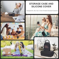 Silicone Cover and Travel Case for JBL Clip 5 Ultra Portable Bluetooth black