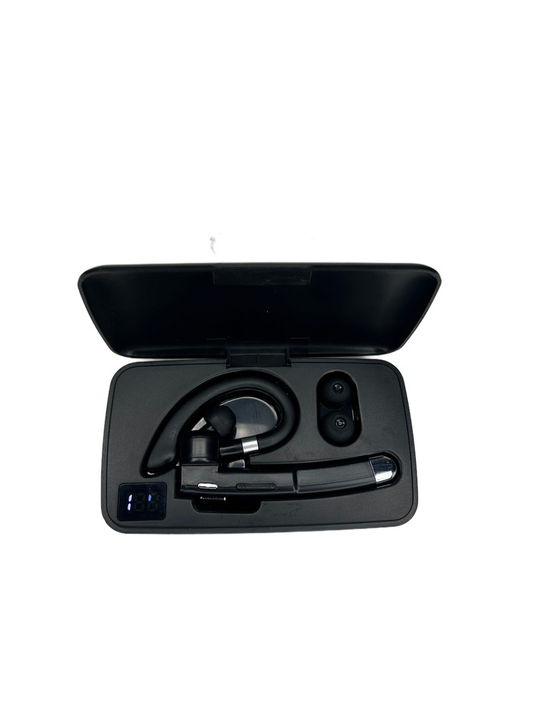Bluetooth Wireless Ear Hook Headset with Charging Case & Digital Display Black
