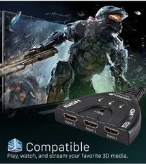 Fosmon 3Port HDMI Switcher/Splitter Full HD 3D 1080p HDCP, 24K Gold Plated Cable