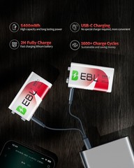 EBL 9V 9 Volt Li-ion USB-C Rechargeable Batteries 5400mWh Lithium Battery Lot