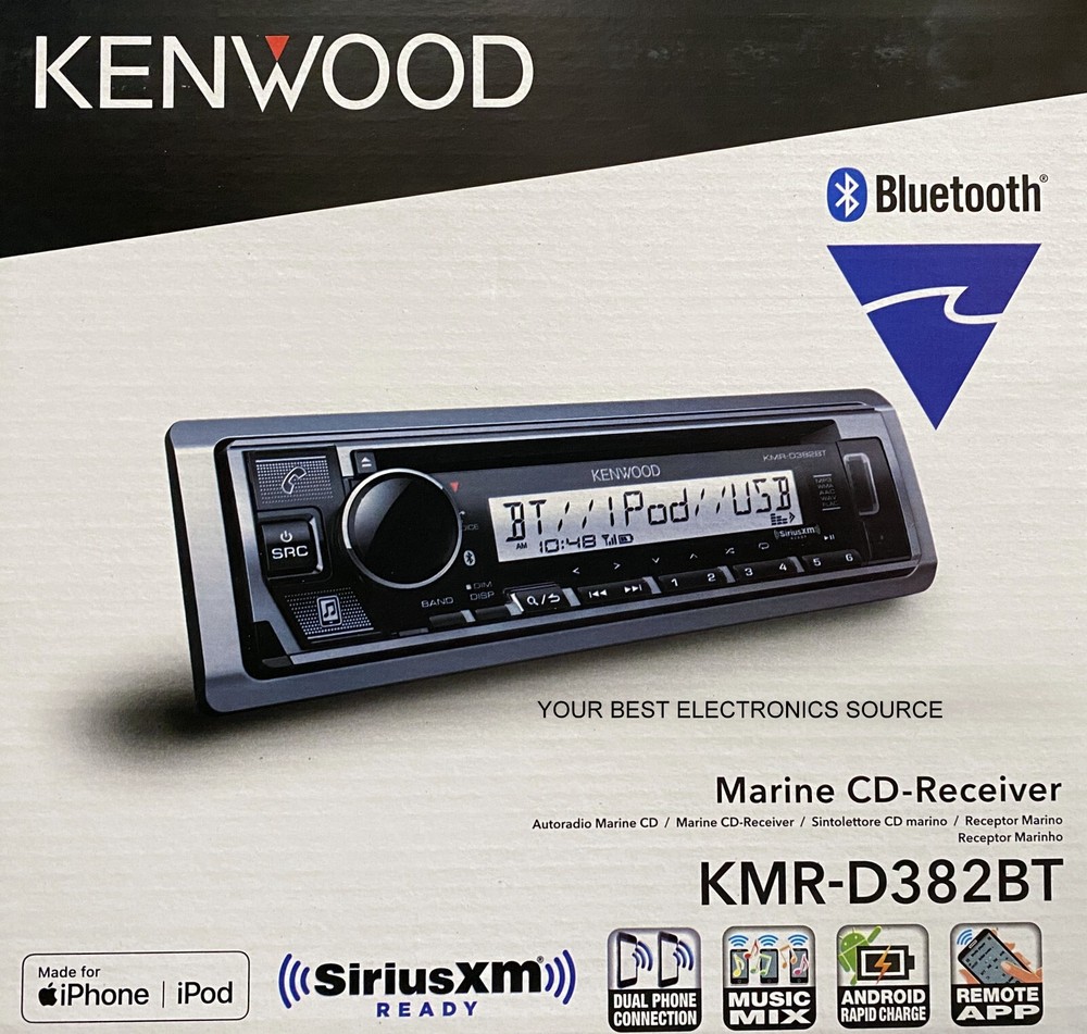 NEW Kenwood KMR-D382BT 1-DIN Marine CD/AM/FM/USB Receiver w/ Bluetooth