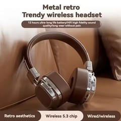 Retro Stereo Gaming Wireless Bluetooth 5.3 Foldable Over Ear Leather Headphones