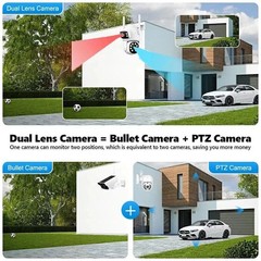 CAMCAMP Wireless Security Camera System with 10.1″ Monitor+4pcs 2K Dual Lens Cam
