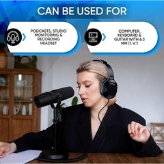 Over Ear Wired Stereo Headphones For Podcast, Studio Monitoring & Record Headset
