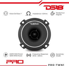 DS18 Audio PROTWN1 PRO 1″ Titanium NEO Slim Bullet TW
