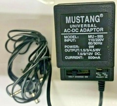 Universal AC/DC Adapter 500mA 1.5-3-4.5 6-7.5-9-12V FREE SHIPPING! MU-555