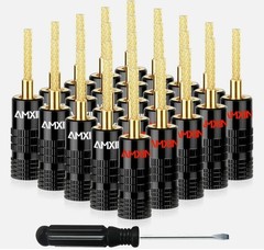 Amxinwang Flex Pin Banana Plugs for Speaker Wire 12 Pairs / 24 Pieces, Gold NEW!
