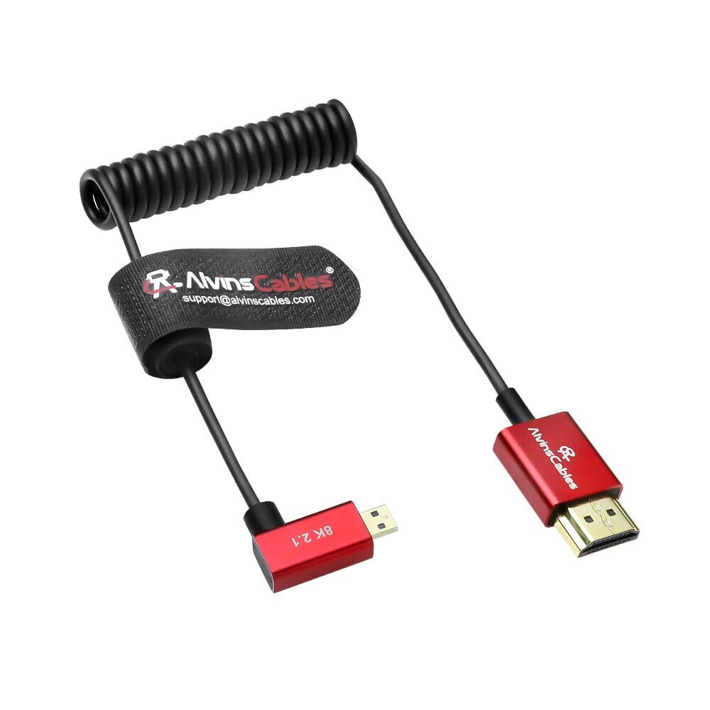 8K 2.1 Micro HDMI Right Angle to HDMI Ultra-Thin Coiled Cable for Atomos Ninja V
