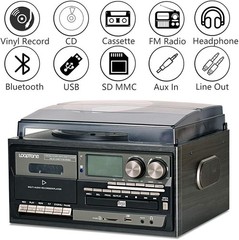 Vinyl Record Player 9-in-1 Bluetooth Turntable CD Cassette Player FM/AM Radio