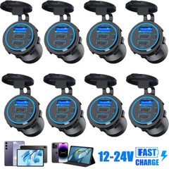 12V-24V QC3.0 + PD USB C Car Fast Charger Power Socket Outlet for Boat RV Lot