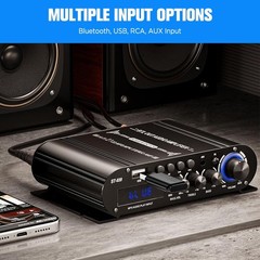 Bluetooth 5.0 Stereo Audio Receiver Amplifier 2.1 Channel Hi-Fi Amp &USB/RCA/AUX