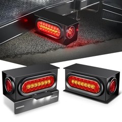 2 PCS Steel Trailer Light Boxes Red Amber Oval+ Red Marker Trailer Light Box