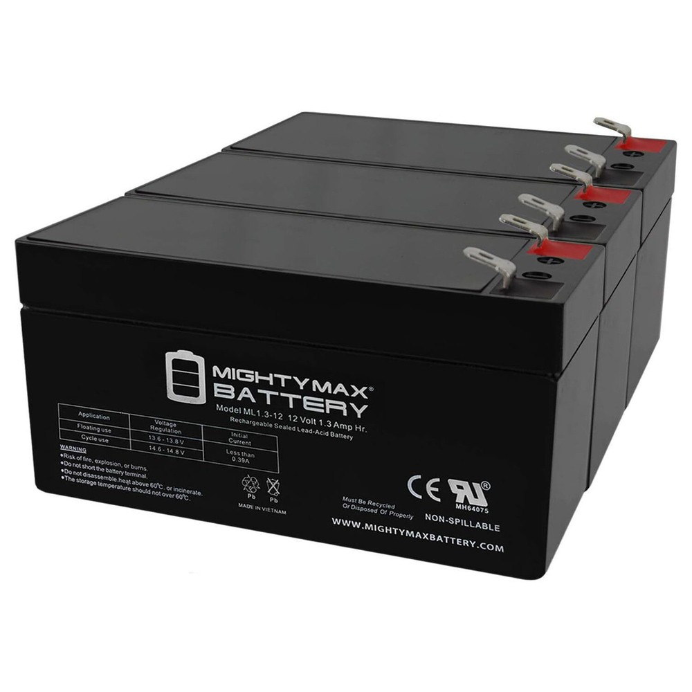Mighty Max 12V 1.3Ah Replacement Battery for Roper 532048068 – 3 Pack
