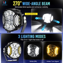 MICTUNING 4″/5″ 180W LED Work Light Pods Offroad Fog Driving Lamp Wiring Harness