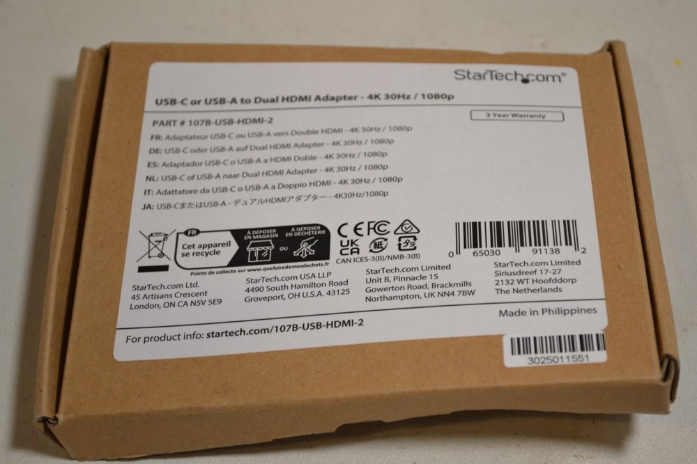 StarTech USB-A and USB-C to Dual HDMI, 4K30 + 1080p 107B-USB-HDMI-2