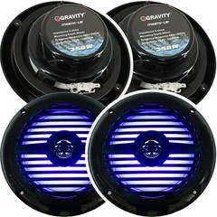 4x Gravity 700 Watts 6-1/2″ 2-Way Marine Boat Audio Speakers 6.5″ BLACK LED