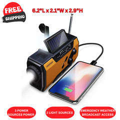 Emergency Weather Radio, AM/FM/NOAA, 7400mWh Power Bank, Solar & Hand Crank