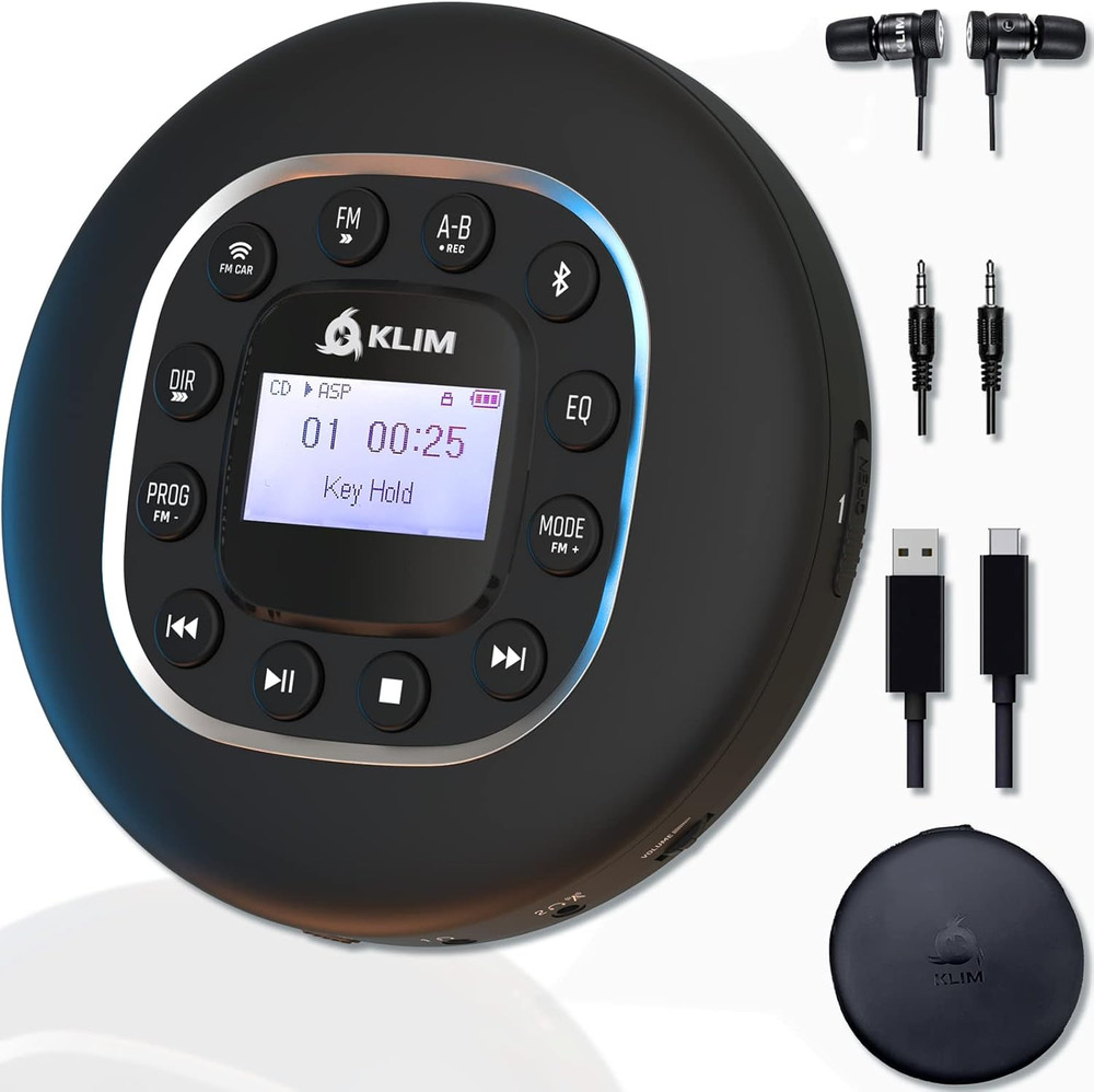 KLIM Journey Portable CD Player with Bluetooth, FM Radio, and Headphones