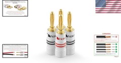 Excel Series 24k Gold Plated Banana Plugs – 4 Pieces, 12-18 AWG for Hi-Fi Audio