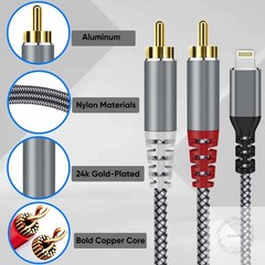 [MFi Certified] Compatible with Lightning to RCA Cable Audio Adapter, 4FT iOS to