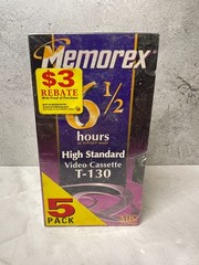 Memorex 6 1/2 hours HS T-130 Blank VHS Tapes – NEW and Sealed (5-pack)