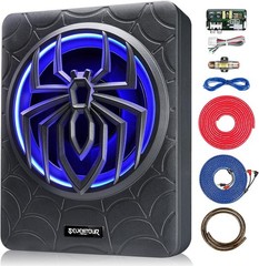 1200W 10″ Slim Under Seat Powered Subwoofer with Built-in Amplifier, RGB LED