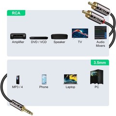 J&D 3.5mm to RCA Cable, GoldPlated 3.5mm Male to 2RCA Male Stereo Audio Adapt…