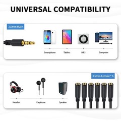 3.5mm TRRS 4-Pole Male to 5/6 Way Female Stereo AUX Audio Splitter Cable