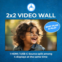 4K 2X2 HDMI or USB-C Video Wall Controller Processor Display Upto 4K 60Hz 2X1, 1