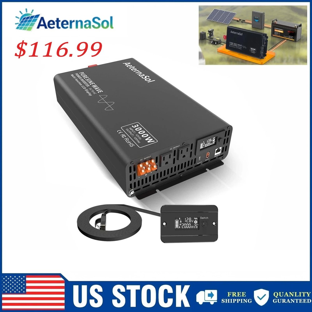 3000W 6000W Pure Sine Wave Power Inverter Converter 12V to 110V 120V Remote