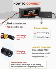 36V 16Ah LiFePO4 Lithium B attery Pack, Built-in 30A BMS for 0-1200W Motor